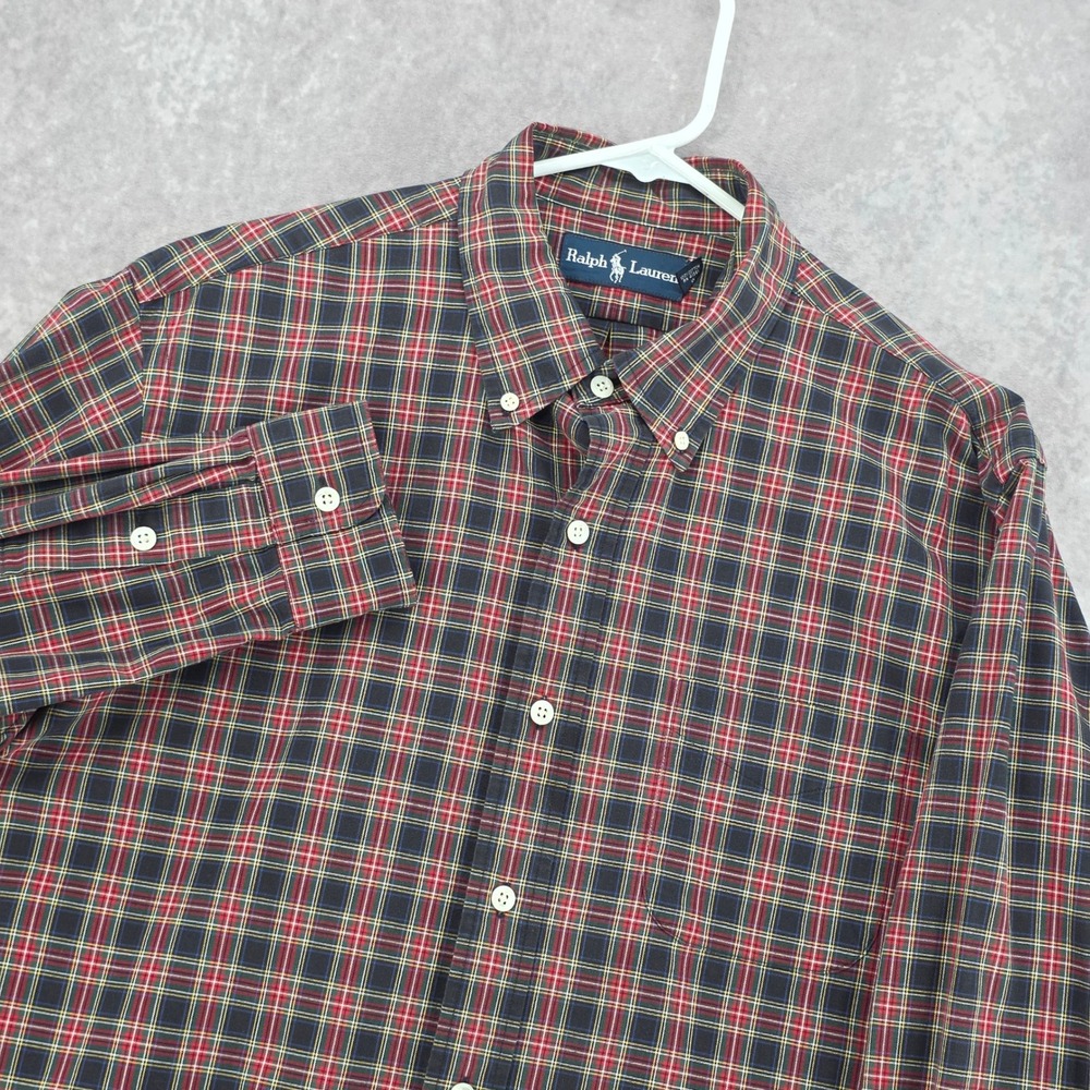 Ralph Lauren Plaid Button Down Shirt Mens Large Long Sleeve Red Navy Cotton